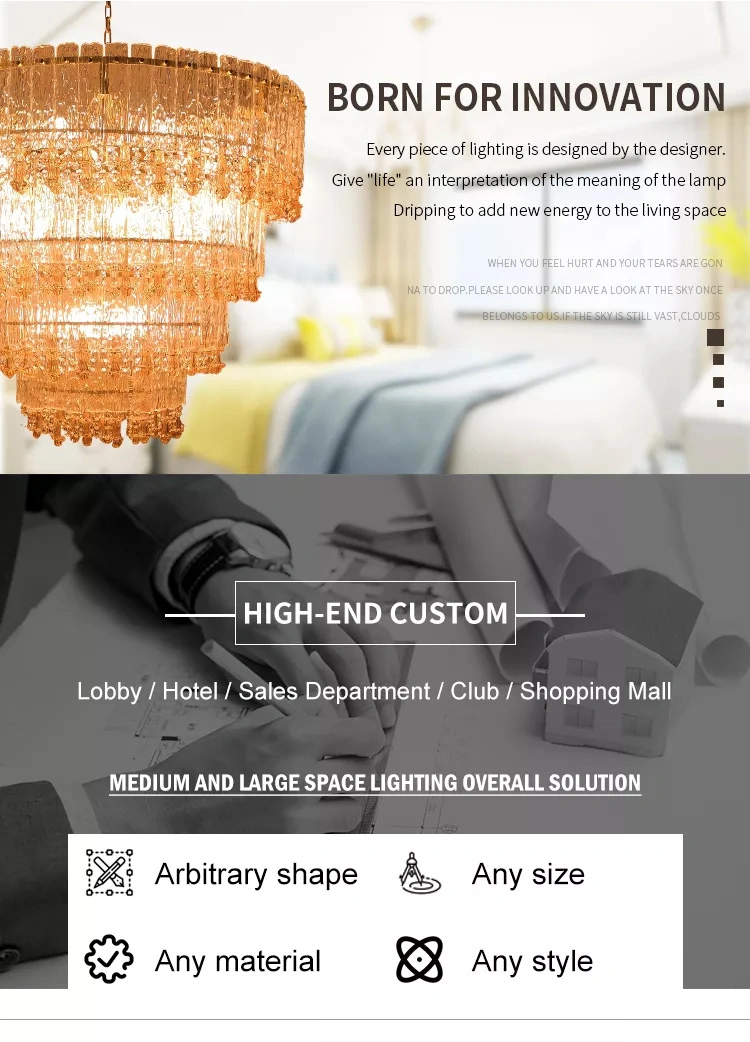 Modern Hotel Lobby Living Room Layered Northern Europe Gold Crystal Contemporary Chandelier Pendant Light